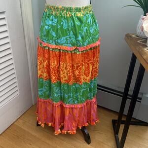 SIGRID OLSEN Womens Skirt Large Green Orange Bohemian Tiered SummerFestival